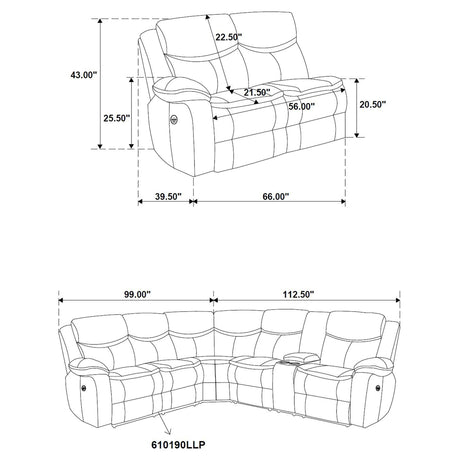 Sycamore Upholstered Power Reclining Sectional Sofa Brown 610190P - Ella Furniture