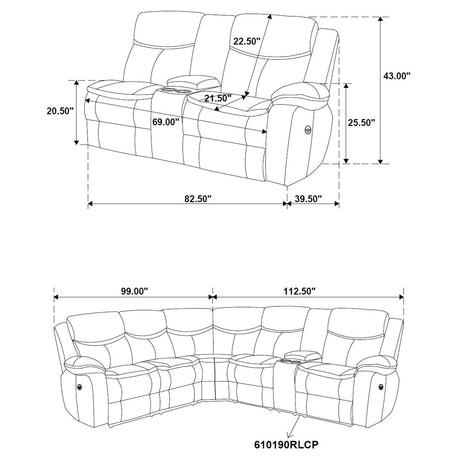Sycamore Upholstered Power Reclining Sectional Sofa Brown 610190P - Ella Furniture