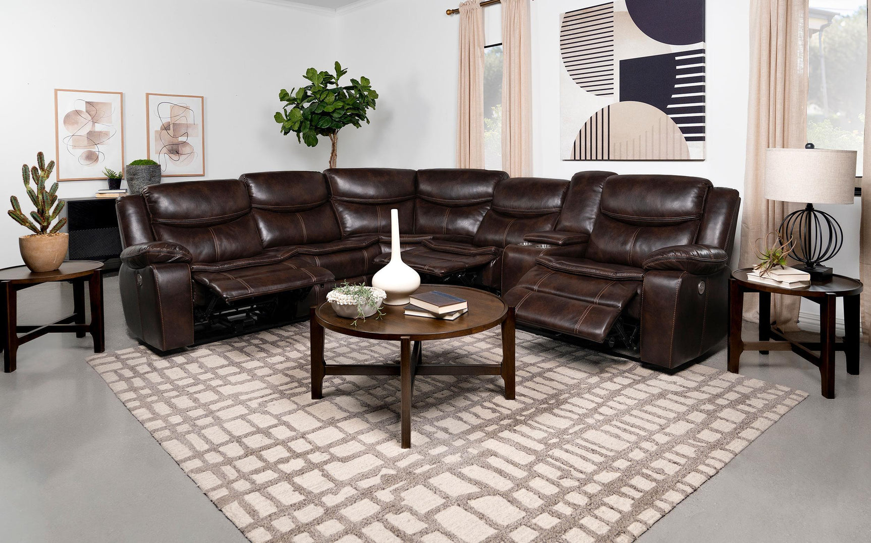 Sycamore Upholstered Power Reclining Sectional Sofa Brown 610190P - Ella Furniture