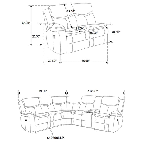 Sycamore Upholstered Power Reclining Sectional Sofa Grey 610200P - Ella Furniture