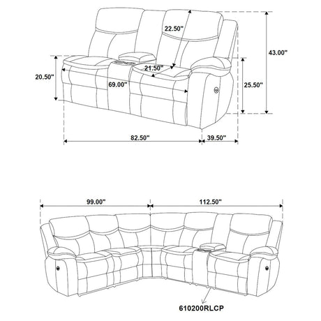 Sycamore Upholstered Power Reclining Sectional Sofa Grey 610200P - Ella Furniture