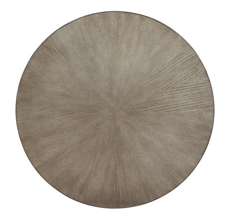 Ranoka Platinum Ash Veneer Silvertone Metal Tubular Legs Wood Round Cocktail Table - Ella Furniture