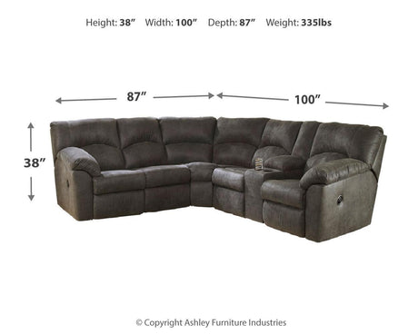 Tambo Pewter 2-Piece Sectional With Recliner - Ella Furniture