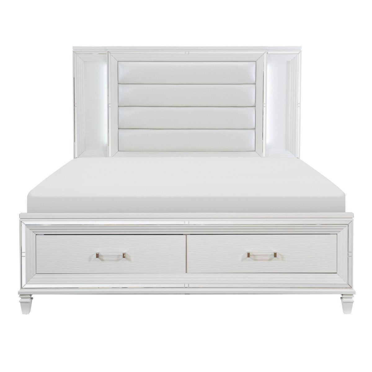 Tamsin White Embossed Wood And Engineered Wood Faux Leather Upholstered King Platform Bed - Ella Furniture