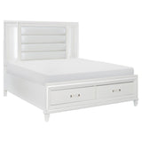 Tamsin White Embossed Wood And Engineered Wood Faux Leather Upholstered King Platform Bed - Ella Furniture