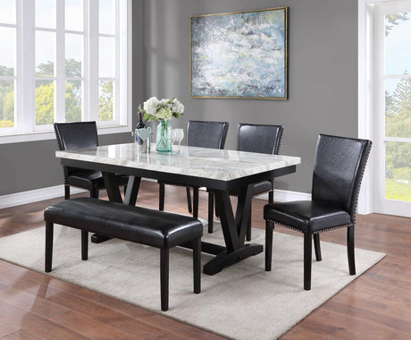Tanner White/Black Faux Marble Modern Wood And Veneers Dining Room Set - Ella Furniture