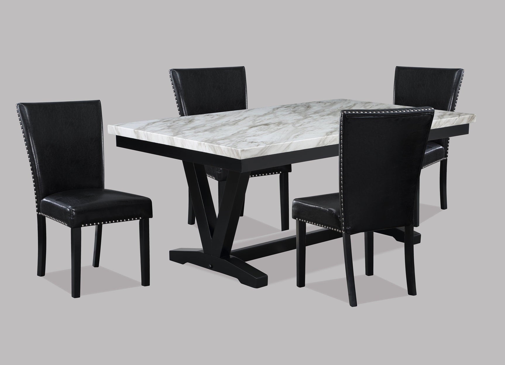 Tanner White/Black Faux Marble Modern Wood And Veneers Dining Room Set - Ella Furniture