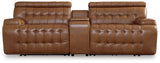 Temmpton Chocolate Leather 3-Piece Power Reclining Sectional Loveseat with Console - Ella Furniture
