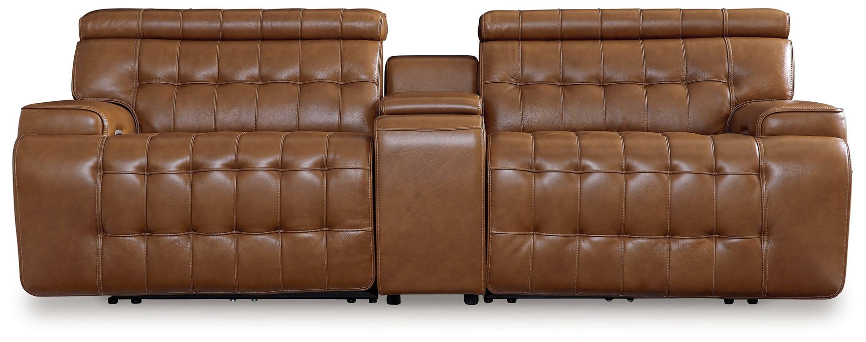 Temmpton Chocolate Leather 3-Piece Power Reclining Sectional Loveseat with Console - Ella Furniture