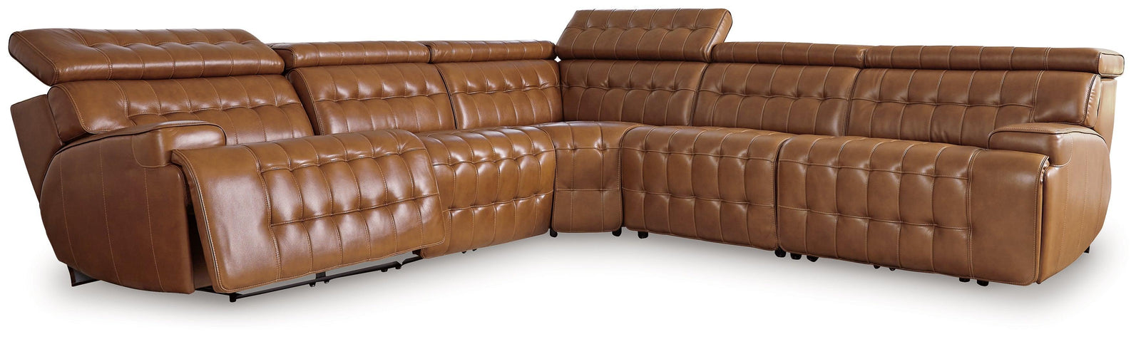 Temmpton Chocolate Leather 5-Piece Power Reclining Sectional - Ella Furniture