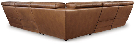 Temmpton Chocolate Leather 5-Piece Power Reclining Sectional - Ella Furniture