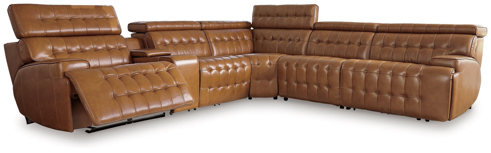 Temmpton Chocolate Leather 6-Piece Power Reclining Sectional - Ella Furniture