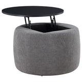 Tesoro Upholstered Round Lift Top Storage Ottoman Grey And Black 910147 - Ella Furniture
