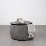 Tesoro Upholstered Round Lift Top Storage Ottoman Grey And Black 910147 - Ella Furniture
