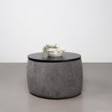 Tesoro Upholstered Round Lift Top Storage Ottoman Grey And Black 910147 - Ella Furniture