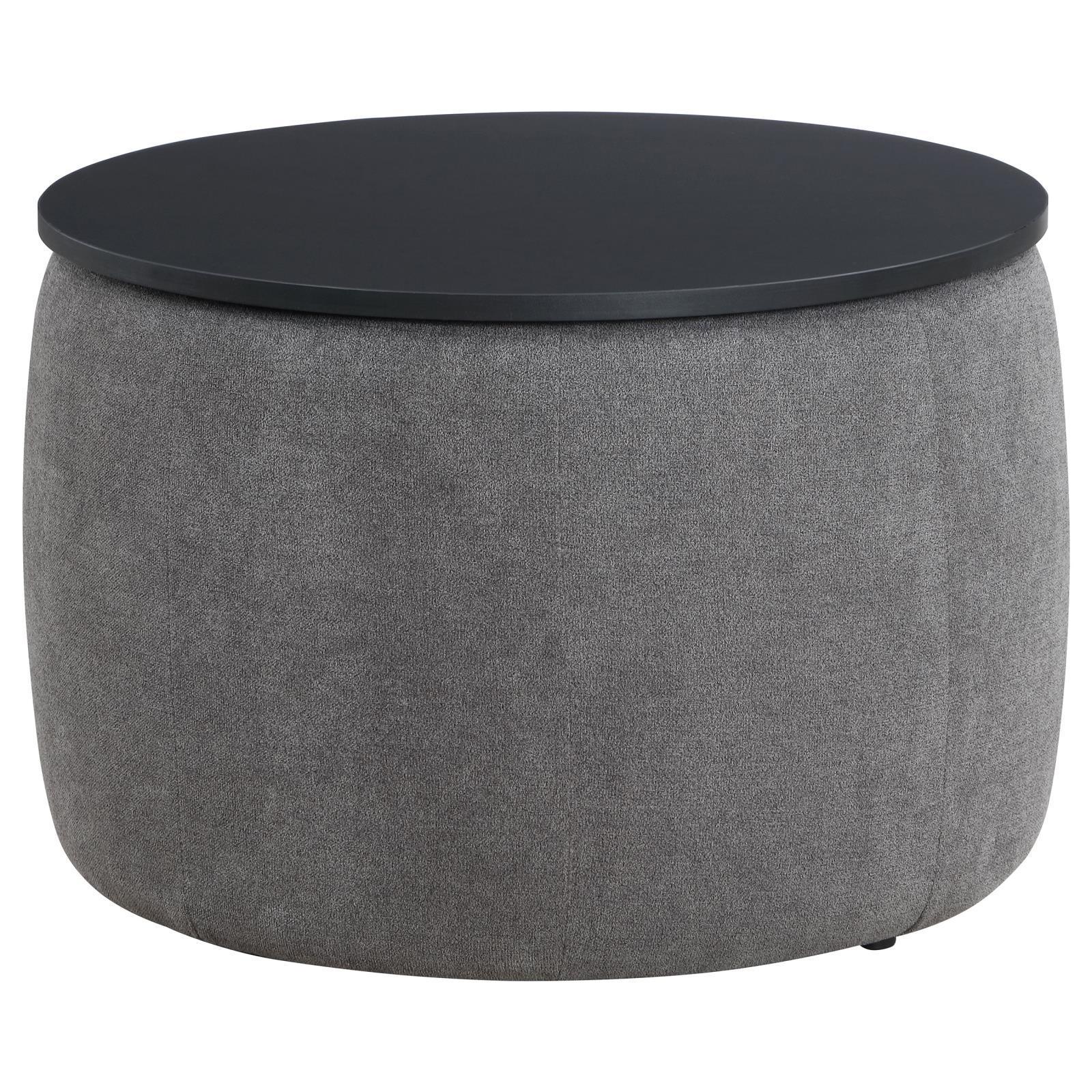 Tesoro Upholstered Round Lift Top Storage Ottoman Grey And Black 910147 - Ella Furniture