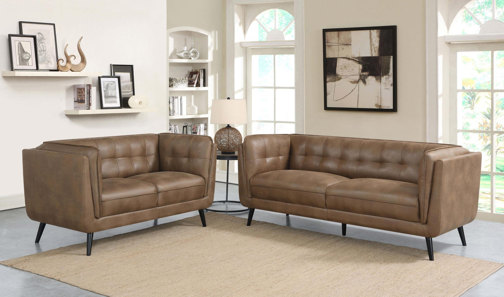 Thatcher Thatcher 2-piece Upholstered Tuxedo Arm Sofa Set Brown 509421-S2 - Ella Furniture