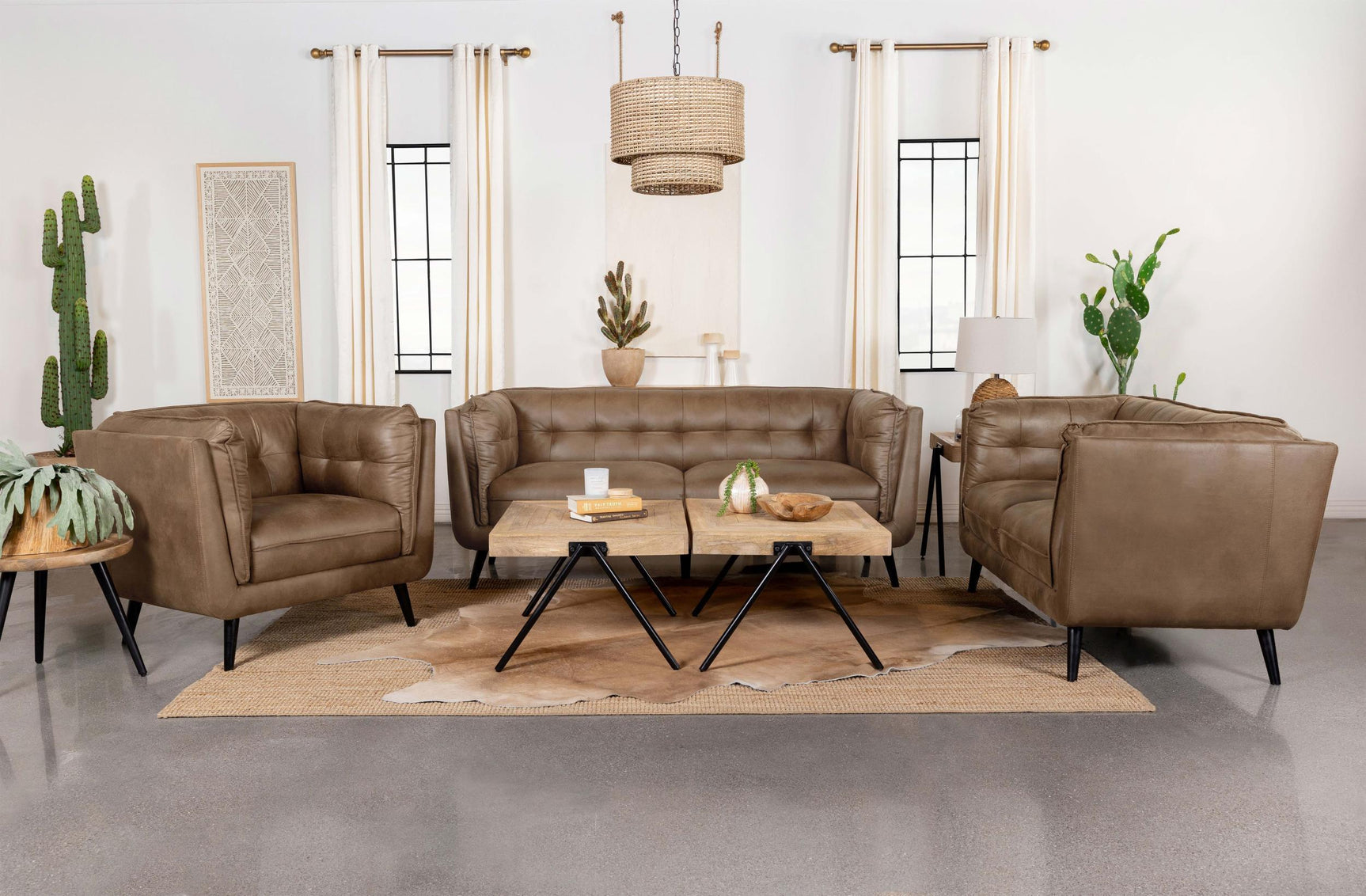 Thatcher Thatcher 3-piece Upholstered Tuxedo Arm Sofa Set Brown 509421-S3 - Ella Furniture