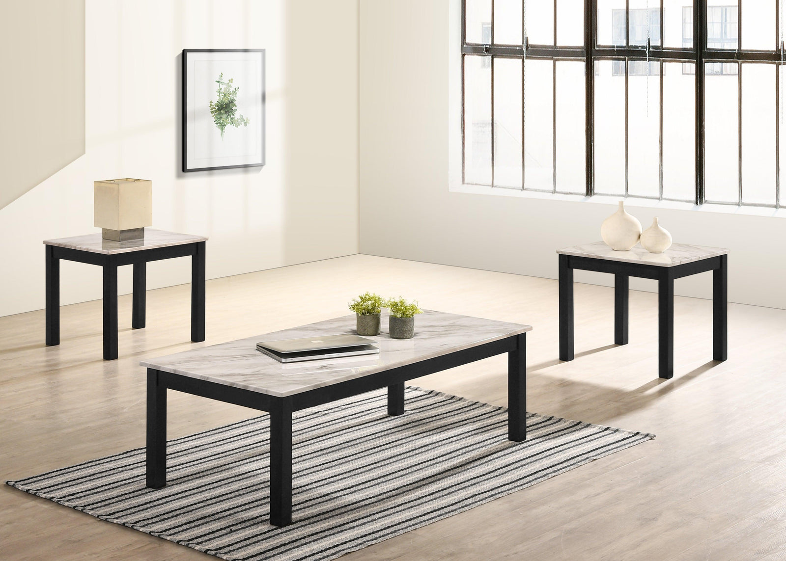 Thurner Black/White Modern Contemporary Solid Wood Marble Top Cocktail Coffee Table - Ella Furniture
