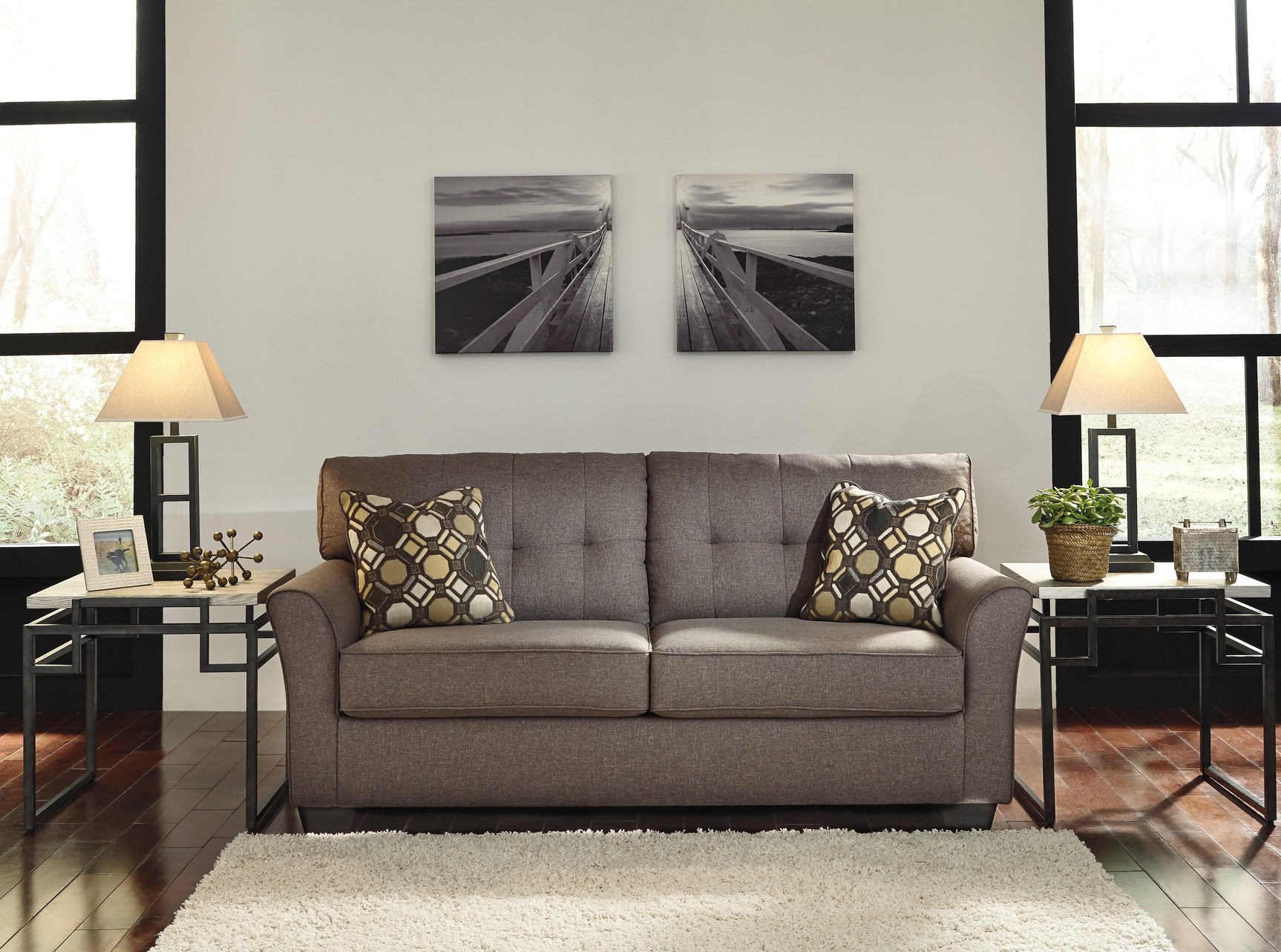 Tibbee Slate Sofa And Chaise - Ella Furniture