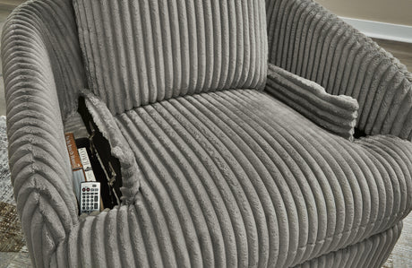 Tie-breaker Fog Velvet Swivel Glider Recliner - Ella Furniture