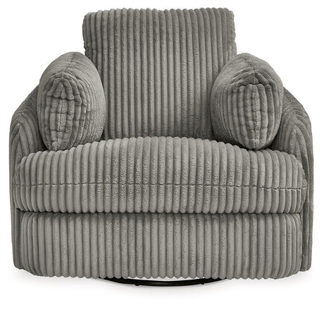 Tie-breaker Fog Velvet Swivel Glider Recliner - Ella Furniture