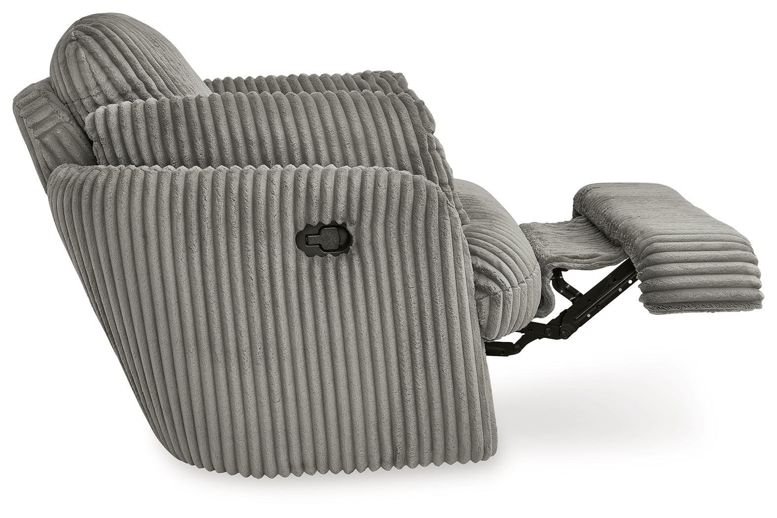 Tie-breaker Fog Velvet Swivel Glider Recliner - Ella Furniture