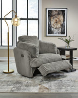 Tie-breaker Fog Velvet Swivel Glider Recliner - Ella Furniture
