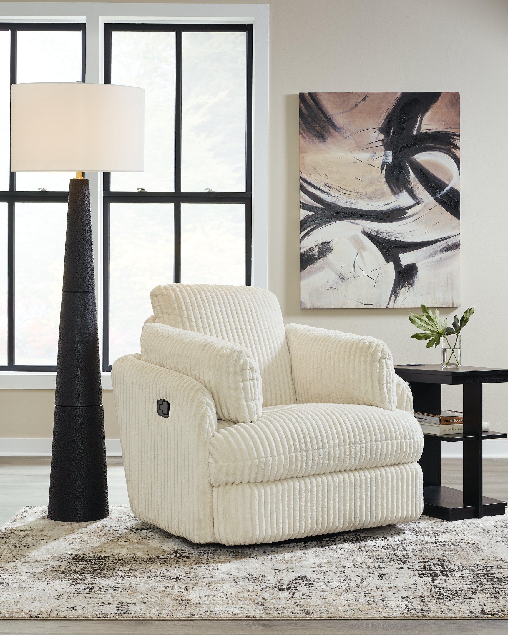 Tie-breaker Ivory Velvet Swivel Glider Recliner - Ella Furniture