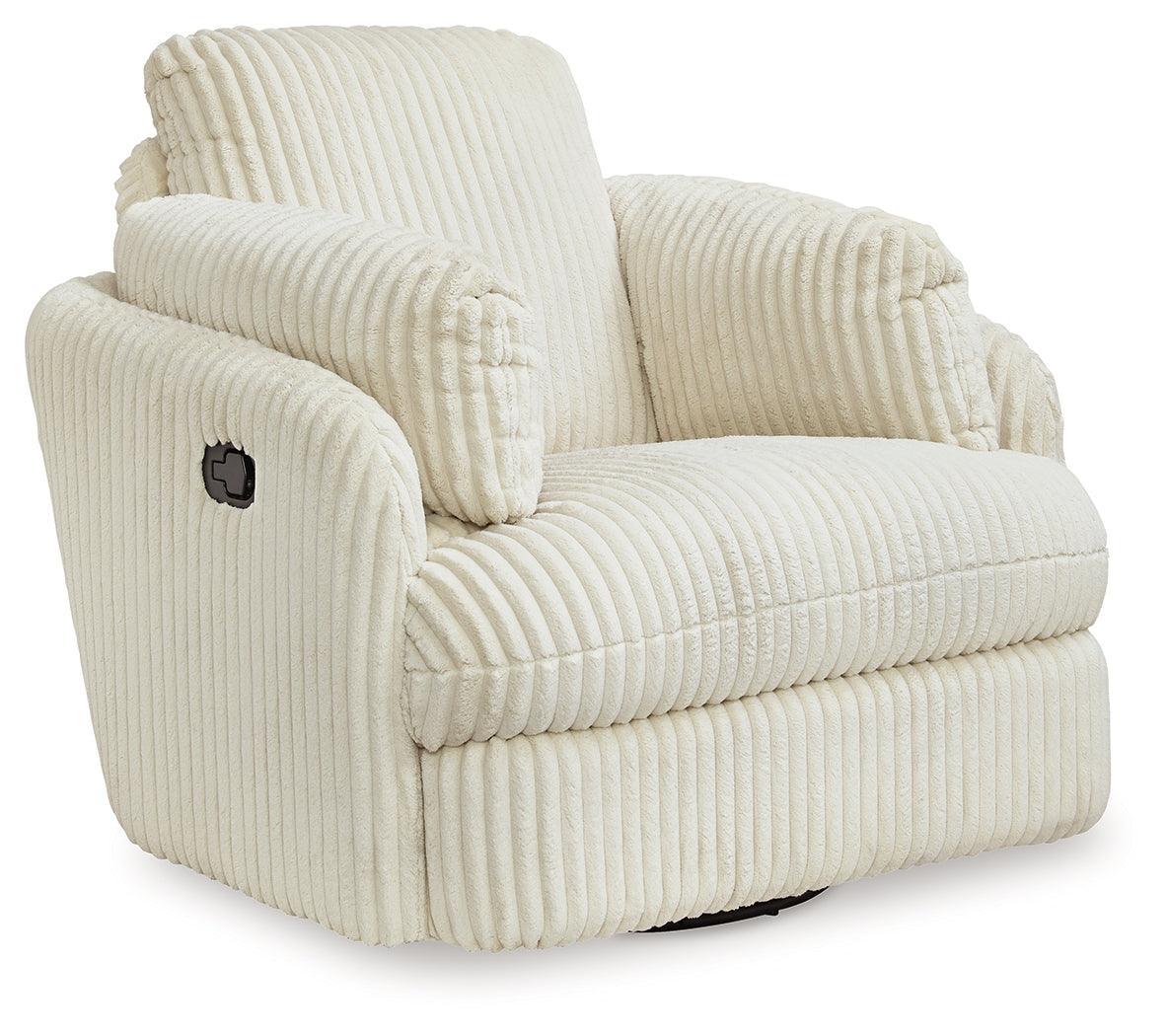 Tie-breaker Ivory Velvet Swivel Glider Recliner - Ella Furniture
