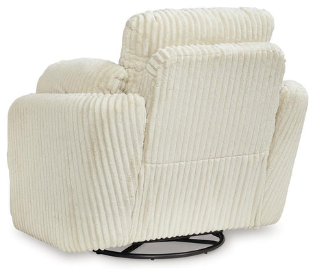 Tie-breaker Ivory Velvet Swivel Glider Recliner - Ella Furniture