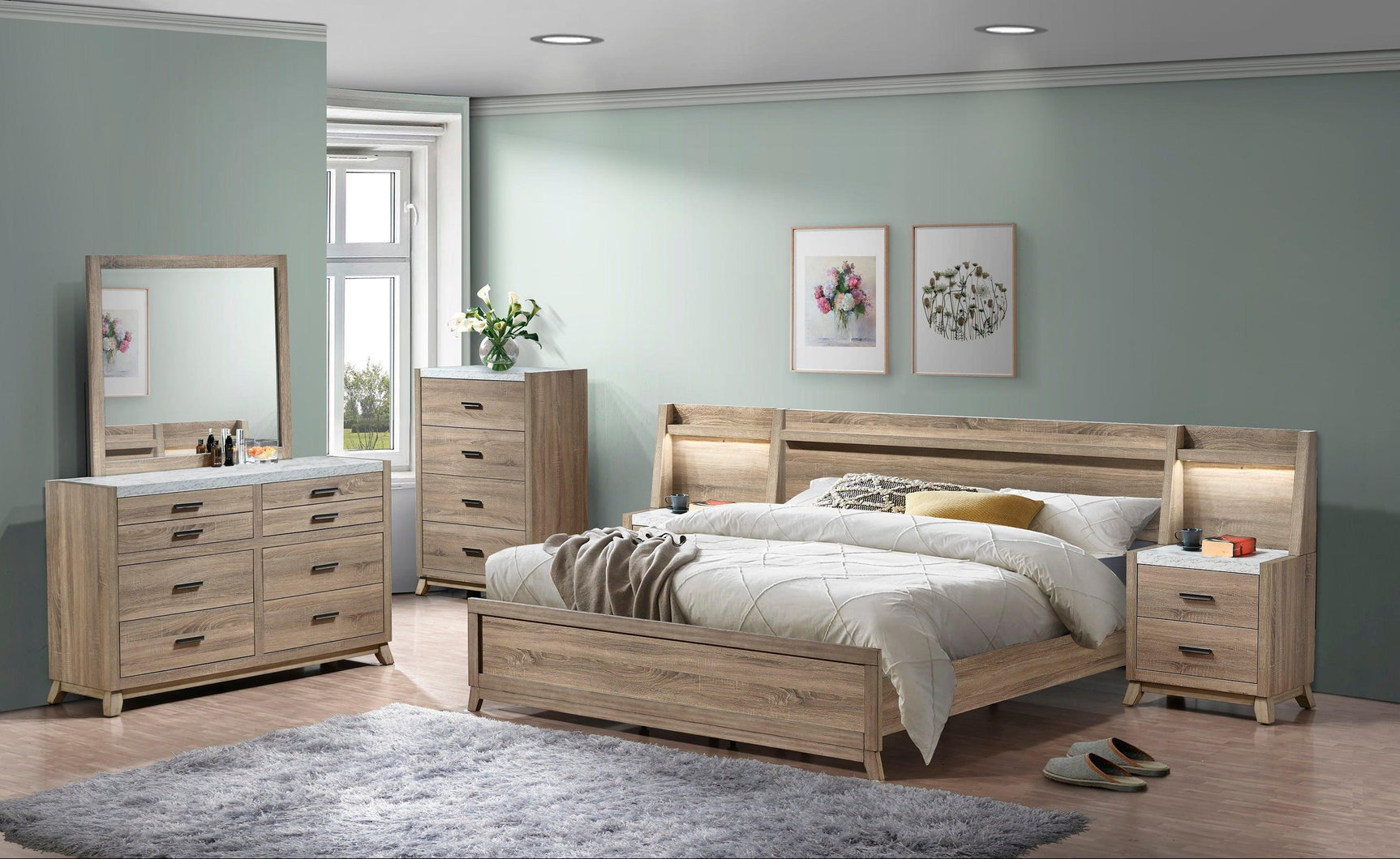 Tilston Brown Modern Contemporary Solid Wood And Veneers 2-Drawers Nightstand - Ella Furniture
