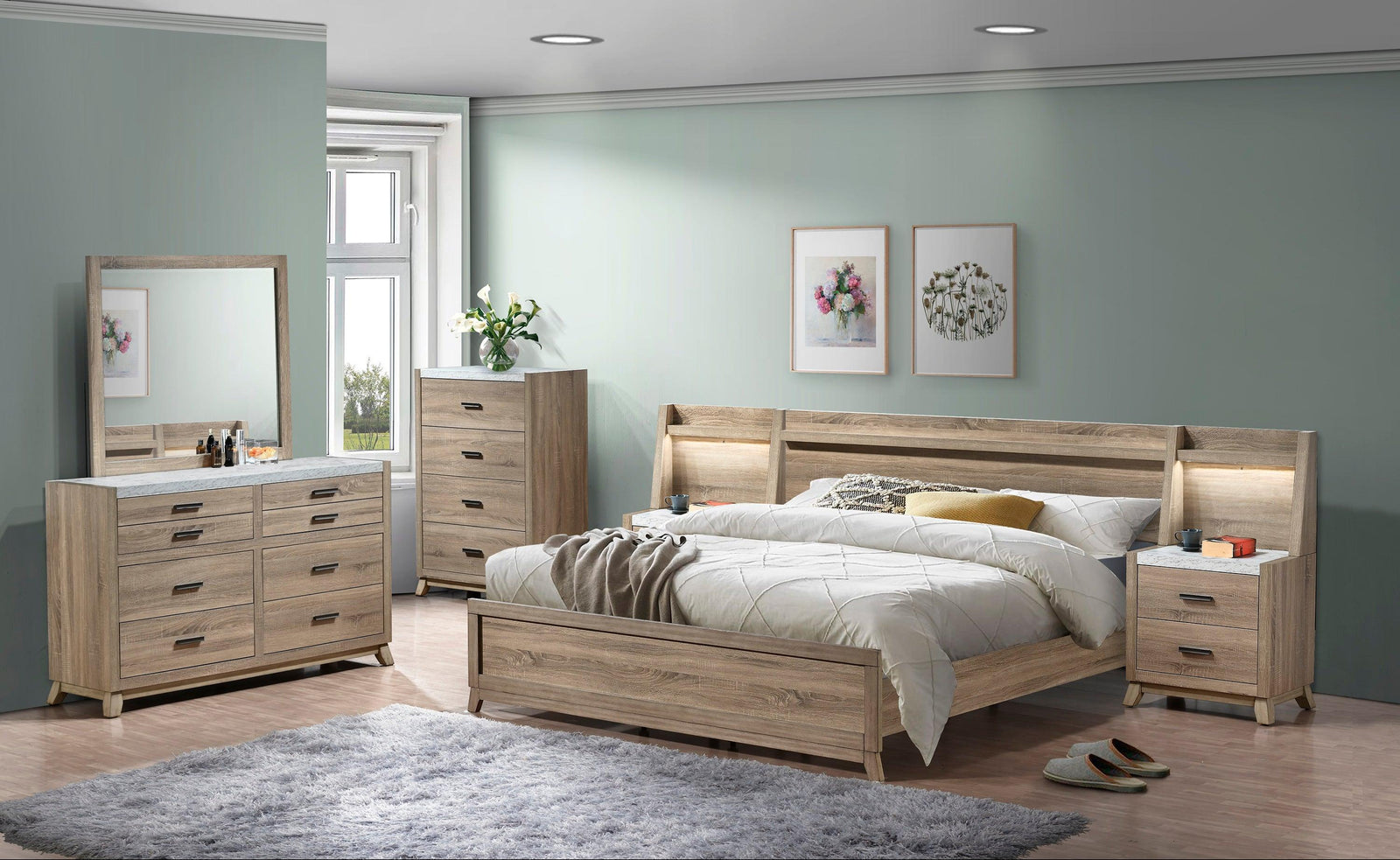 Tilston Brown Modern Contemporary Solid Wood And Veneers Bedroom Set - Ella Furniture