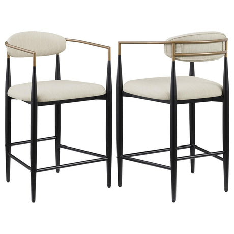 Tina Metal Counter Height Bar Stool With Upholstered Back And Seat Beige (Set Of 2) 121184 - Ella Furniture