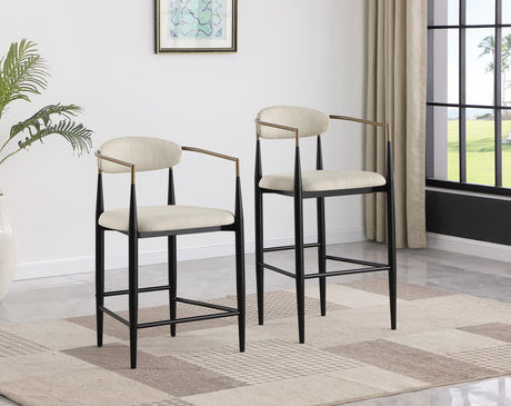 Tina Metal Counter Height Bar Stool With Upholstered Back And Seat Beige (Set Of 2) 121184 - Ella Furniture