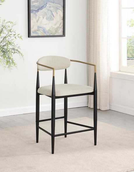 Tina Metal Counter Height Bar Stool With Upholstered Back And Seat Beige (Set Of 2) 121184 - Ella Furniture