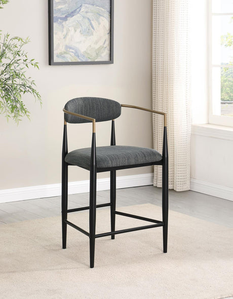 Tina Metal Counter Height Bar Stool With Upholstered Back And Seat Dark Grey (Set Of 2) 121186 - Ella Furniture