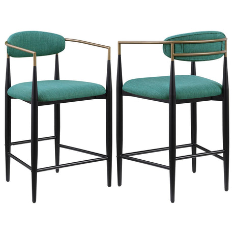 Tina Metal Counter Height Bar Stool With Upholstered Back And Seat Green (Set Of 2) 121185 - Ella Furniture