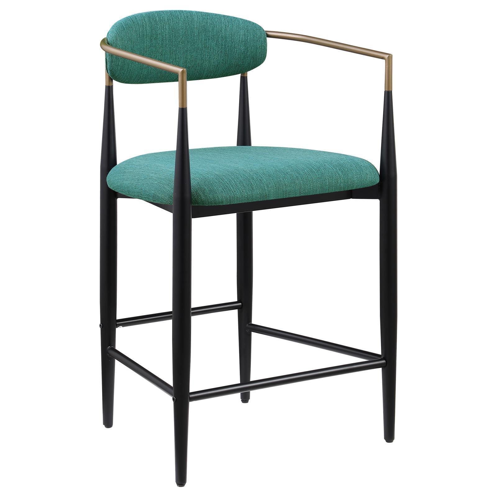 Tina Metal Counter Height Bar Stool With Upholstered Back And Seat Green (Set Of 2) 121185 - Ella Furniture