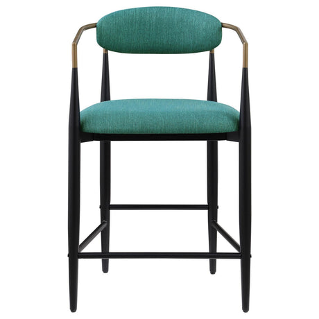 Tina Metal Counter Height Bar Stool With Upholstered Back And Seat Green (Set Of 2) 121185 - Ella Furniture