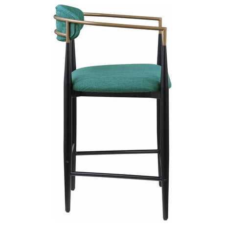 Tina Metal Counter Height Bar Stool With Upholstered Back And Seat Green (Set Of 2) 121185 - Ella Furniture