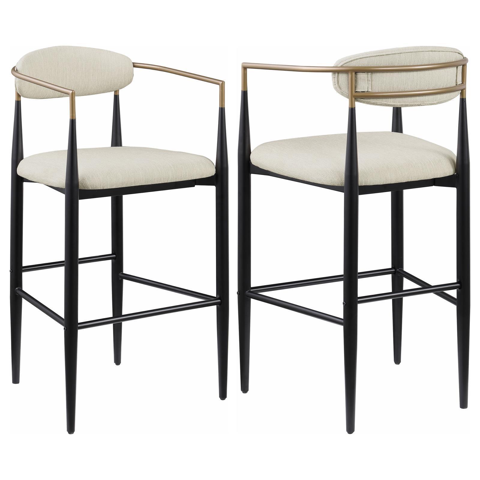 Tina Metal Pub Height Bar Stool With Upholstered Back And Seat Beige (Set Of 2) 121187 - Ella Furniture