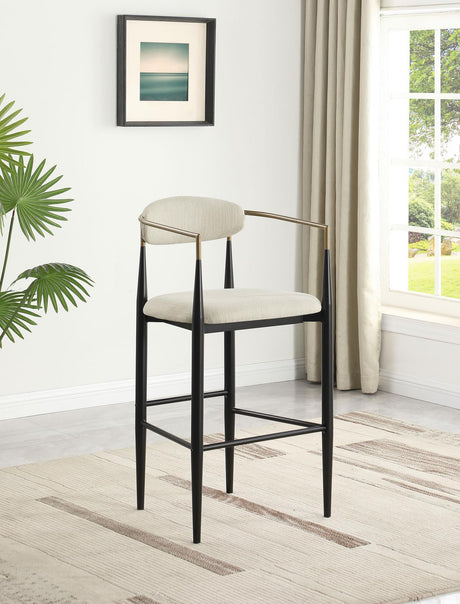 Tina Metal Pub Height Bar Stool With Upholstered Back And Seat Beige (Set Of 2) 121187 - Ella Furniture