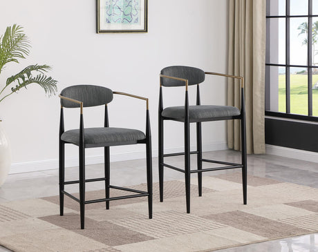 Tina Metal Pub Height Bar Stool With Upholstered Back And Seat Dark Grey (Set Of 2) 121189 - Ella Furniture