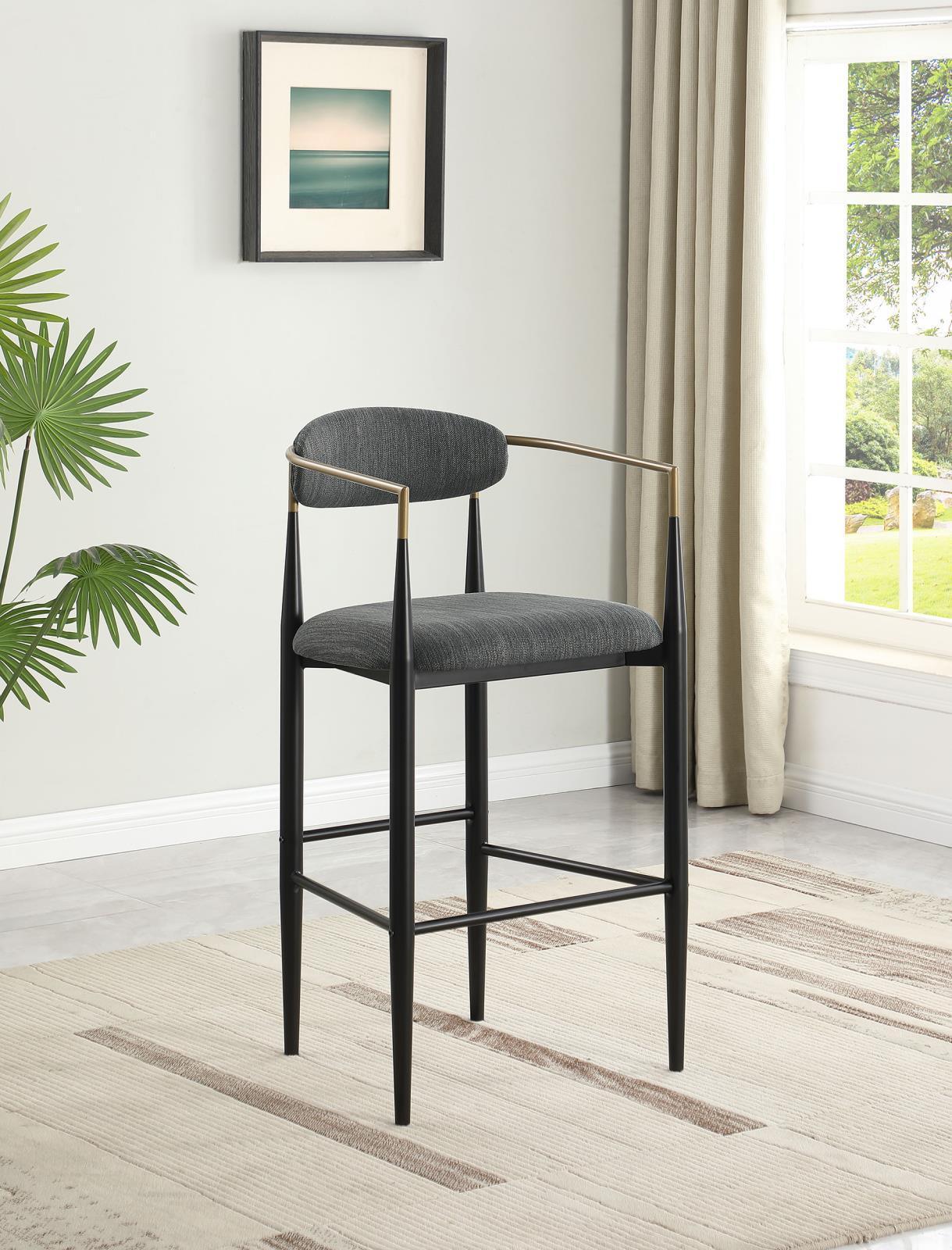 Tina Metal Pub Height Bar Stool With Upholstered Back And Seat Dark Grey (Set Of 2) 121189 - Ella Furniture