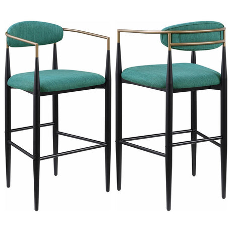 Tina Metal Pub Height Bar Stool With Upholstered Back And Seat Green (Set Of 2) 121188 - Ella Furniture
