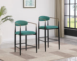 Tina Metal Pub Height Bar Stool With Upholstered Back And Seat Green (Set Of 2) 121188 - Ella Furniture