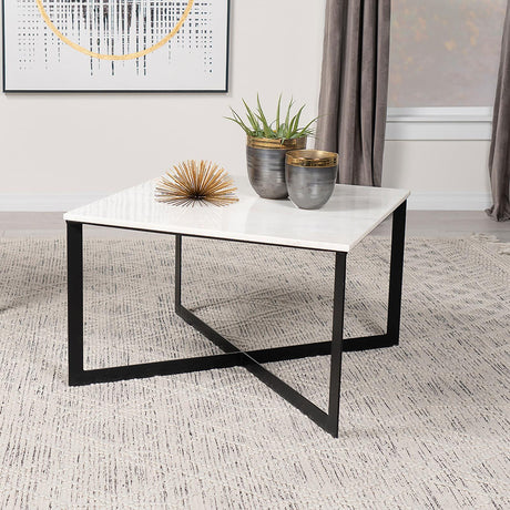 Tobin Square Marble Top Coffee Table White And Black 707698 - Ella Furniture