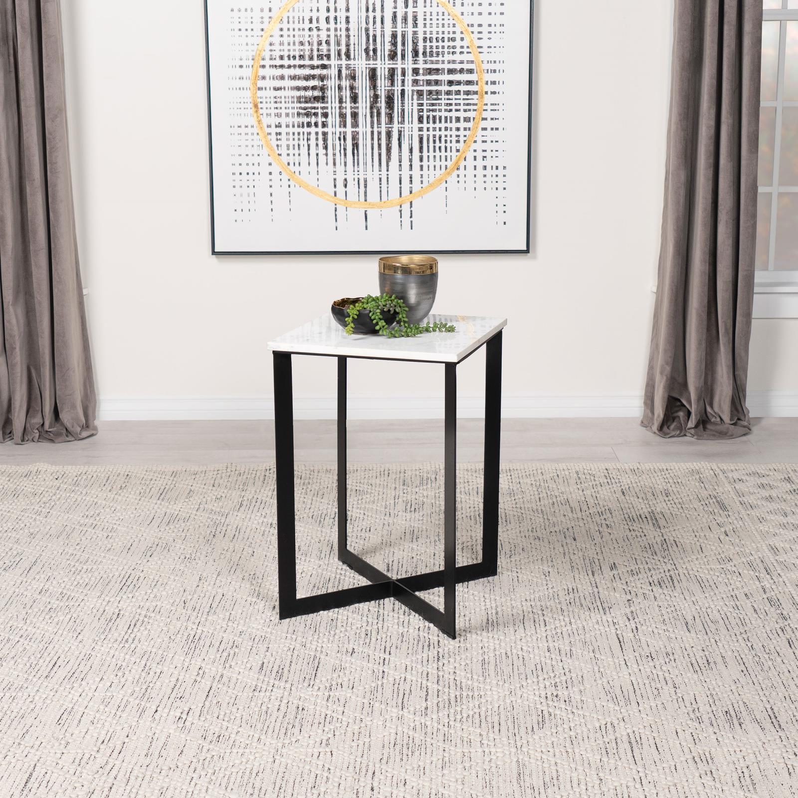 Tobin Square Marble Top End Table White And Black 707697 - Ella Furniture