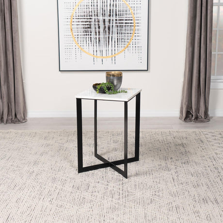 Tobin Square Marble Top End Table White And Black 707697 - Ella Furniture